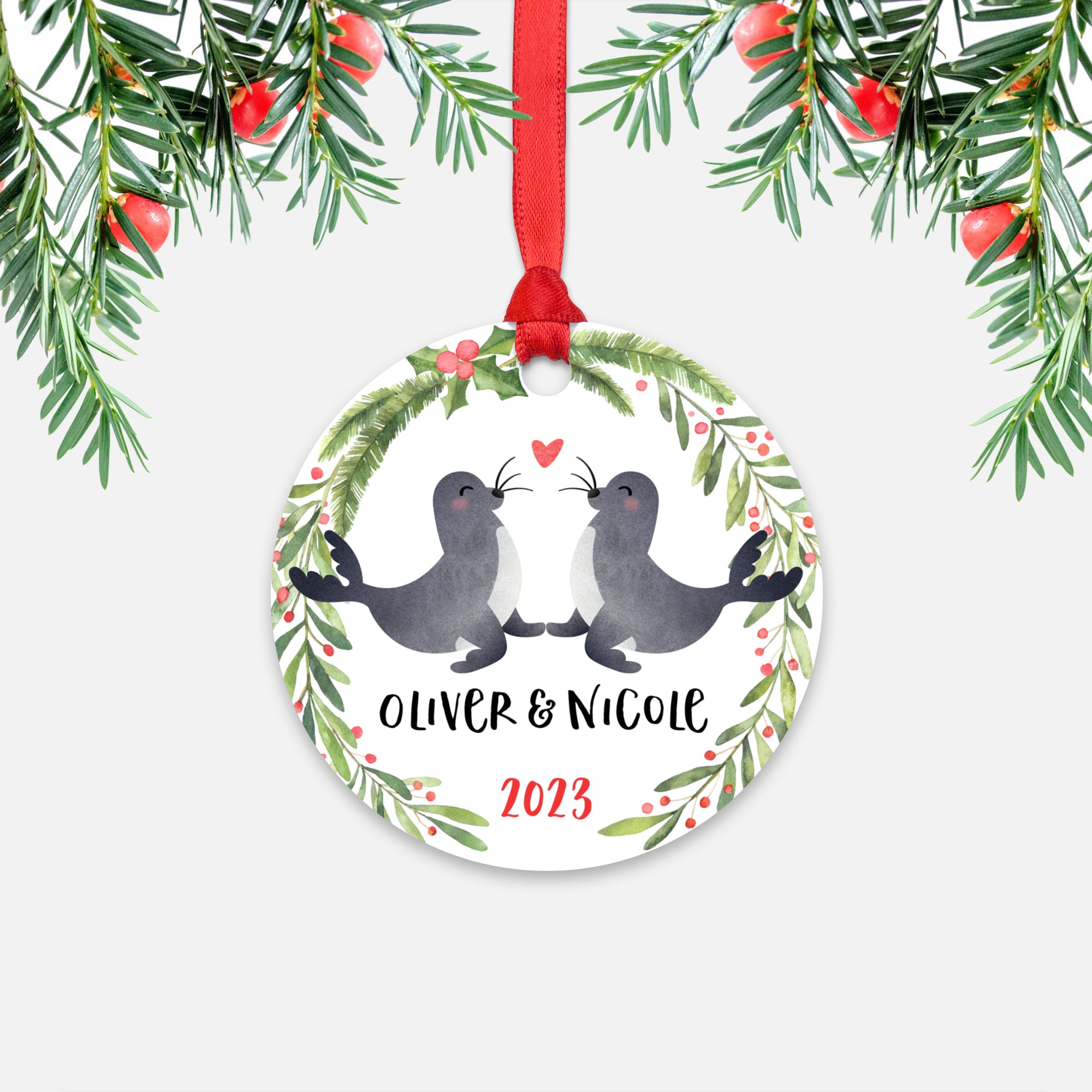 Seal Couple Personalized Christmas Ornament