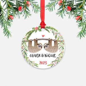 Sloth Couple Personalized Christmas Ornament