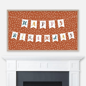 Happy Birthday Samsung Frame TV Art 4K - Bunting Banner on Polka Dot Background - Burnt Orange - Digital Download