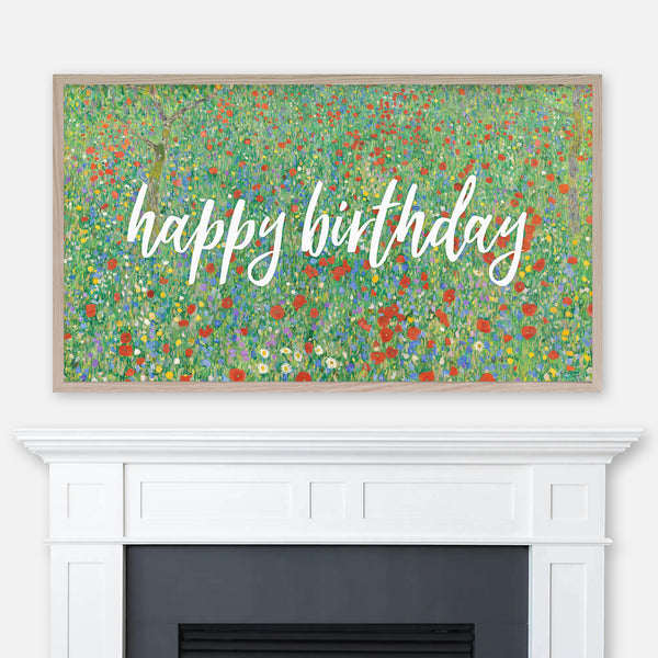 Happy Birthday Samsung Frame TV Art 4K - Gustav Klimt Painting - Poppy Field - Digital Download