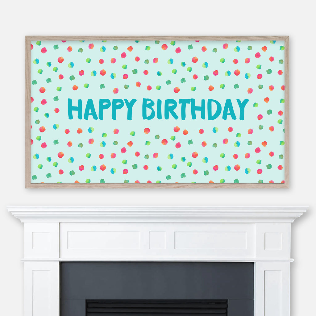 Happy Birthday Samsung Frame TV Art 4K - Colorful Confetti - Aqua Blue - Digital Download