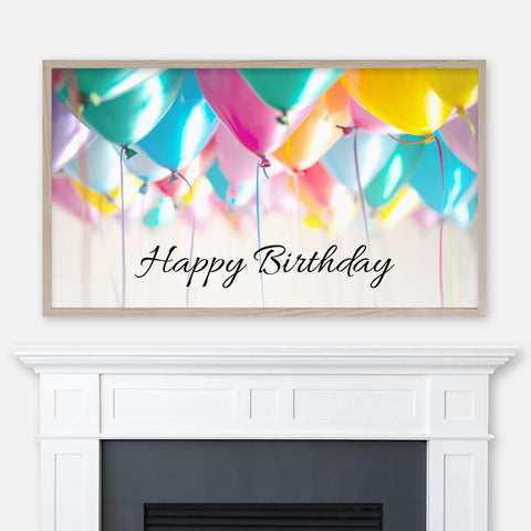 Happy Birthday Samsung Frame TV Art 4K - Colorful Floating Balloons - Digital Download