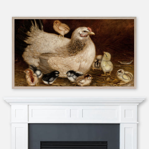 Ben Austrian Painting - Mother Hen and Chicks - Farmhouse Samsung Frame TV Art 4K - Digital Download
