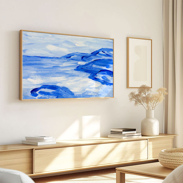 Blue Collection - At the Sea No. 1 - Abstract Coastal Landscape Painting - 4K Samsung Frame TV Art - Digital Download