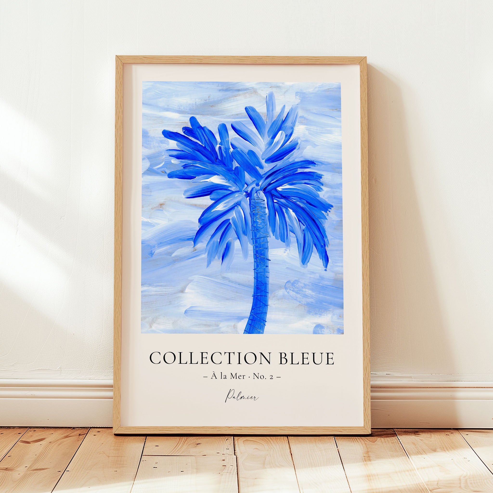 Collection Bleue - À la Mer No. 2 - Palmier - Blue Palm Tree Painting - Printable Wall Art - Digital Download