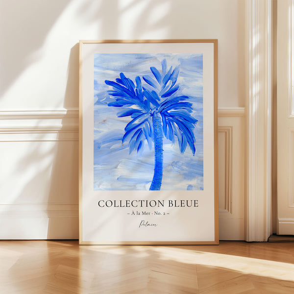 Collection Bleue - À la Mer No. 2 - Palmier - Blue Palm Tree Painting - Printable Wall Art - Digital Download