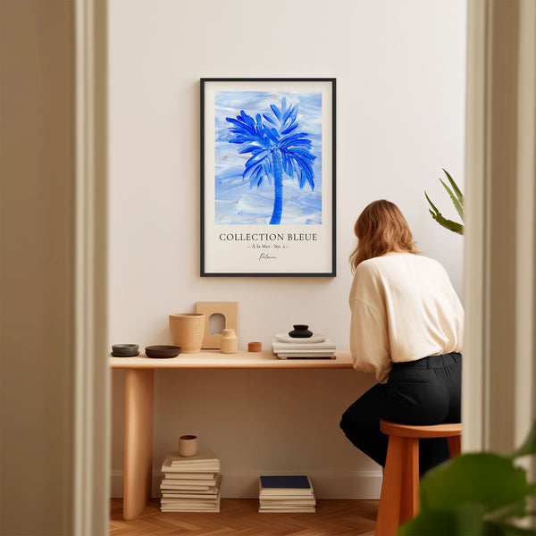 Collection Bleue - À la Mer No. 2 - Palmier - Blue Palm Tree Painting - Printable Wall Art - Digital Download