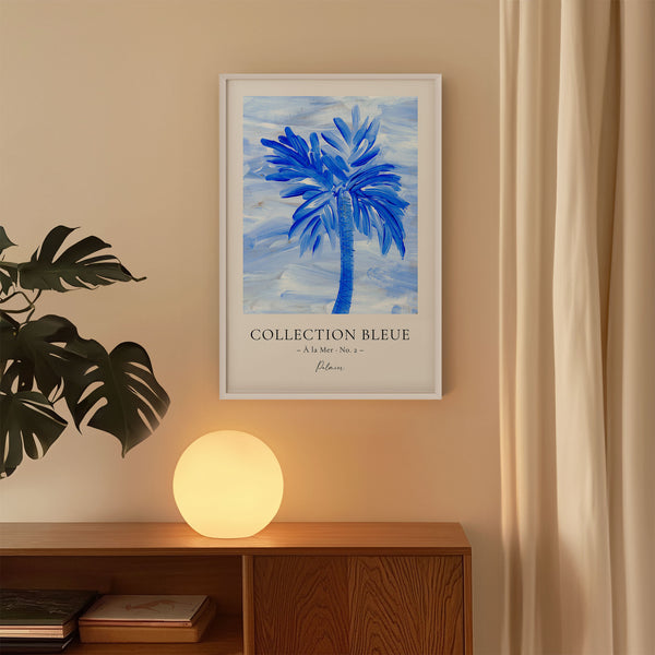 Collection Bleue - À la Mer No. 2 - Palmier - Blue Palm Tree Painting - Printable Wall Art - Digital Download