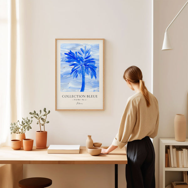 Collection Bleue - À la Mer No. 2 - Palmier - Blue Palm Tree Painting - Printable Wall Art - Digital Download