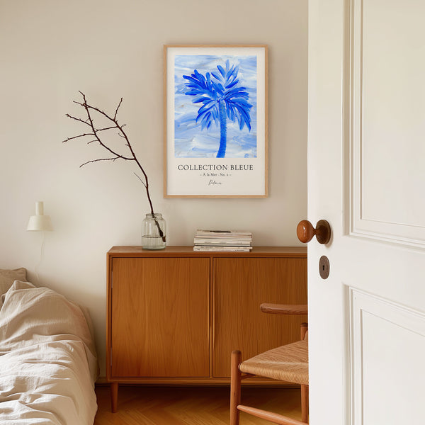 Collection Bleue - À la Mer No. 2 - Palmier - Blue Palm Tree Painting - Printable Wall Art - Digital Download