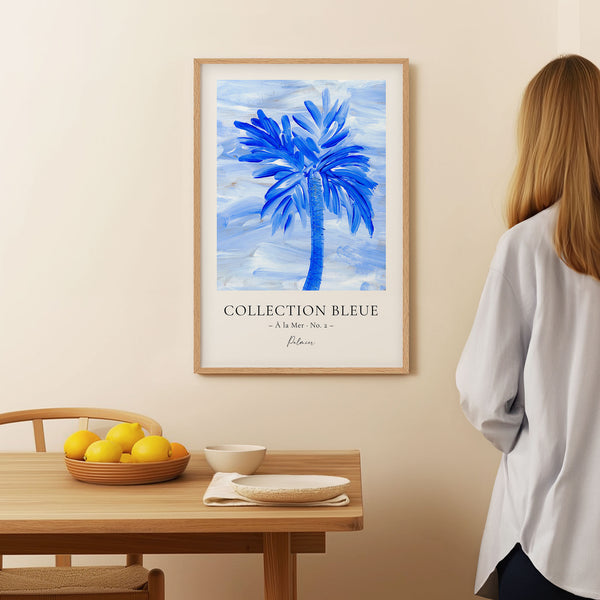 Collection Bleue - À la Mer No. 2 - Palmier - Blue Palm Tree Painting - Printable Wall Art - Digital Download