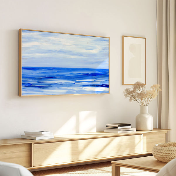 Blue Collection - At the Sea No. 3 - Abstract Ocean and Sky Landscape Painting - 4K Samsung Frame TV Art - Digital Download