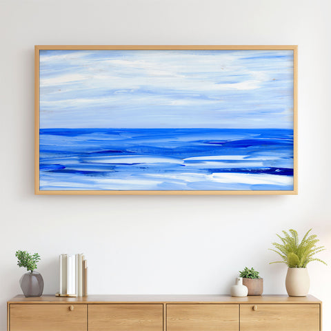 Blue Collection - At the Sea No. 3 - Abstract Ocean and Sky Landscape Painting - 4K Samsung Frame TV Art - Digital Download