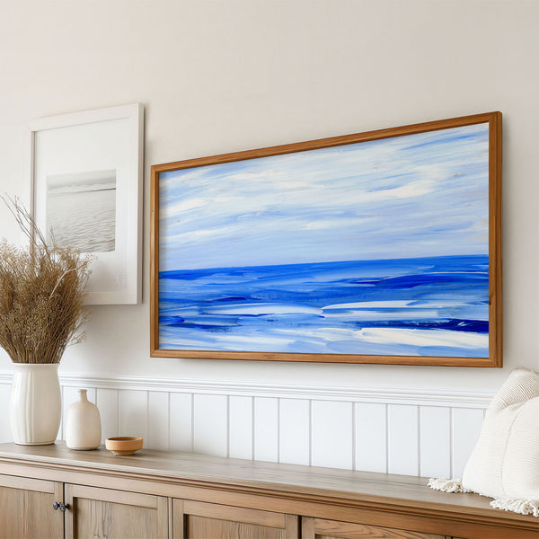 Blue Collection - At the Sea No. 3 - Abstract Ocean and Sky Landscape Painting - 4K Samsung Frame TV Art - Digital Download