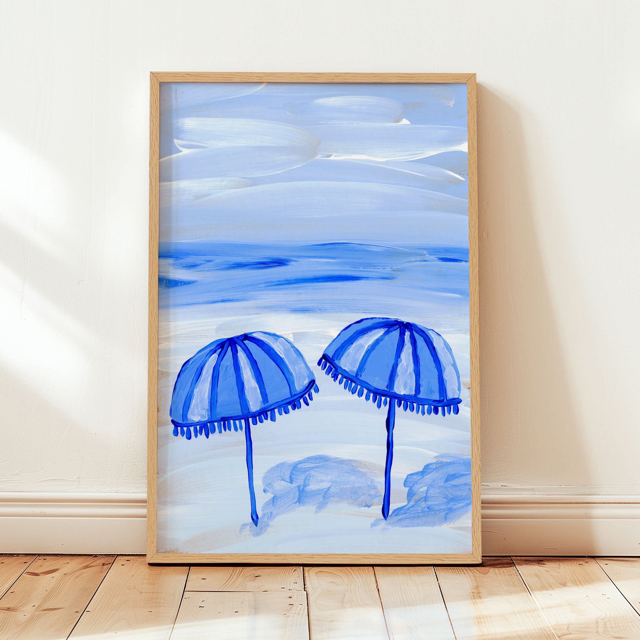 Blue Collection - At the Sea No. 4 - Parasols Beach Umbrellas Painting - Printable Wall Art - Digital Download