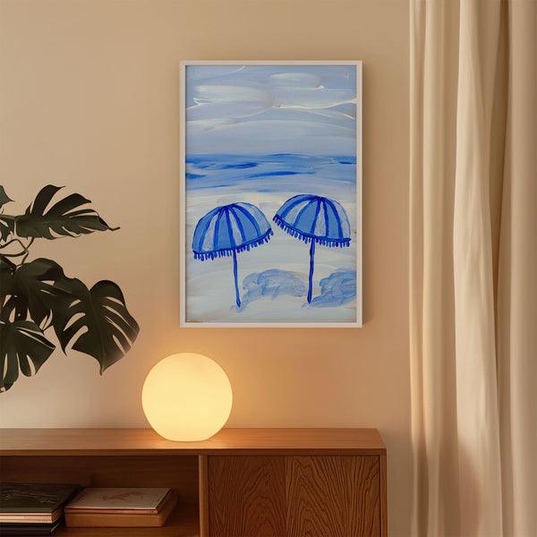 Blue Collection - At the Sea No. 4 - Parasols Beach Umbrellas Painting - Printable Wall Art - Digital Download