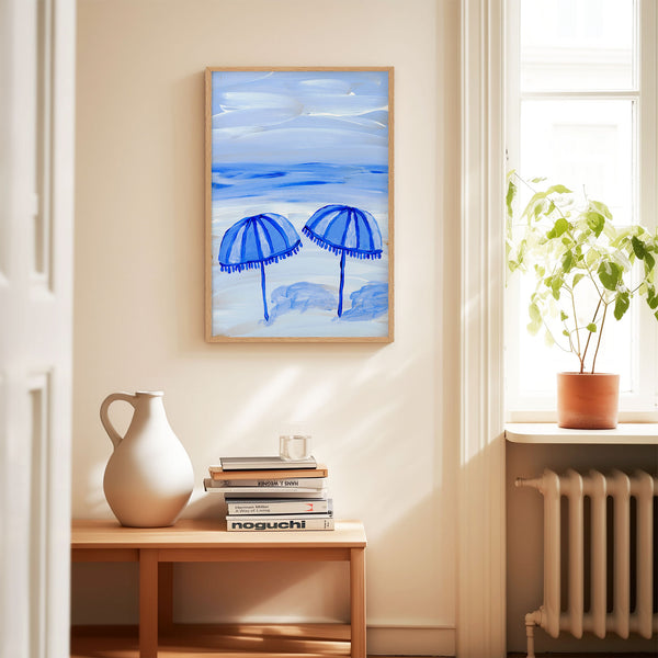 Blue Collection - At the Sea No. 4 - Parasols Beach Umbrellas Painting - Printable Wall Art - Digital Download