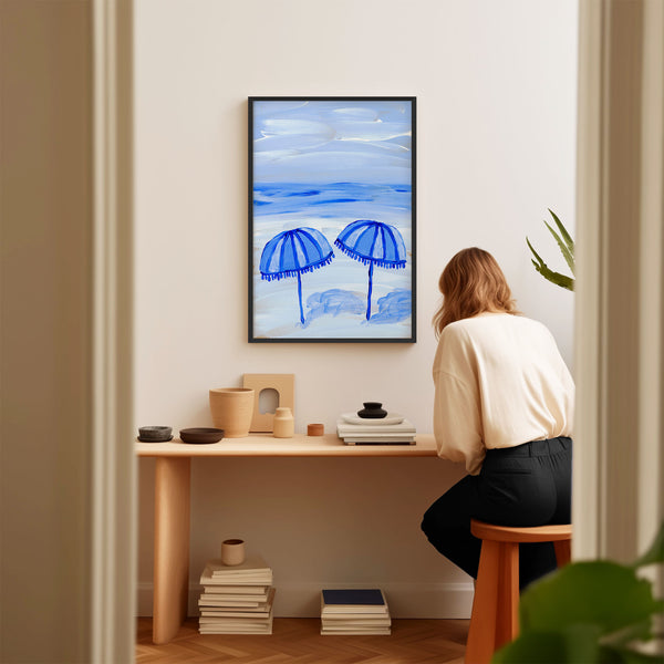 Blue Collection - At the Sea No. 4 - Parasols Beach Umbrellas Painting - Printable Wall Art - Digital Download