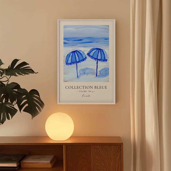 Collection Bleue - À la Mer No. 4 - Parasols - Beach Painting Poster - Printable Wall Art - Digital Download