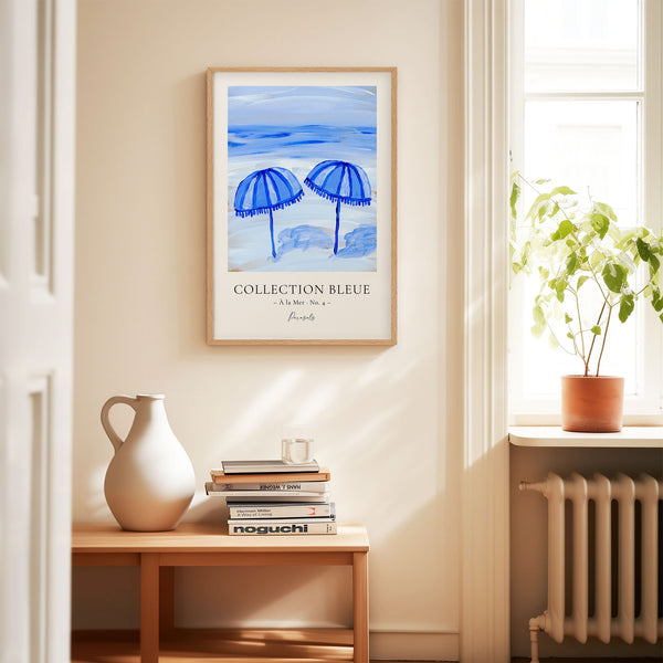 Collection Bleue - À la Mer No. 4 - Parasols - Beach Painting Poster - Printable Wall Art - Digital Download