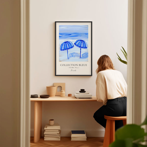 Collection Bleue - À la Mer No. 4 - Parasols - Beach Painting Poster - Printable Wall Art - Digital Download