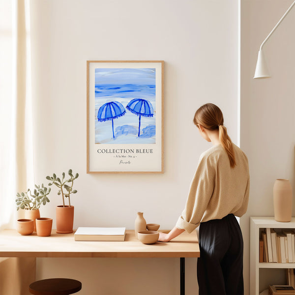 Collection Bleue - À la Mer No. 4 - Parasols - Beach Painting Poster - Printable Wall Art - Digital Download