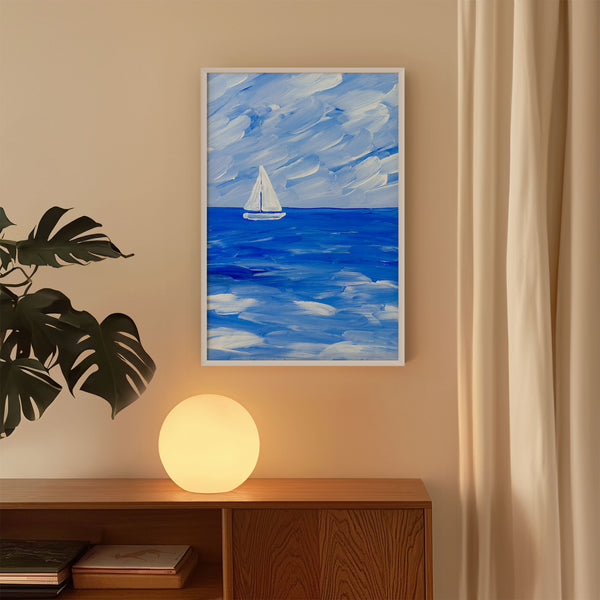 Blue Collection - At the Sea No. 5 - Sailboat on the Ocean - Abstract Painting - Printable Wall Art - Digital Download