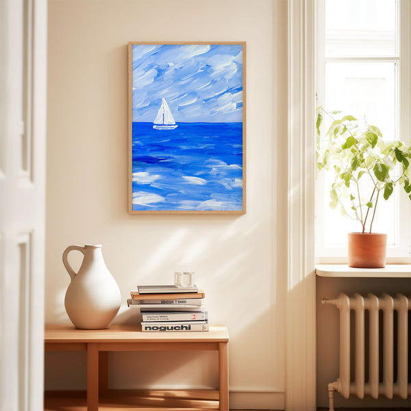 Blue Collection - At the Sea No. 5 - Sailboat on the Ocean - Abstract Painting - Printable Wall Art - Digital Download