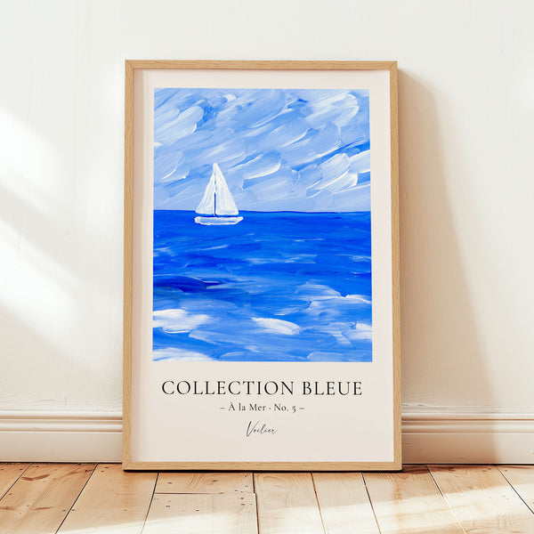 Collection Bleue - À la Mer No. 5 - Voilier - Abstract Sailboat Painting Poster - Printable Wall Art - Digital Download