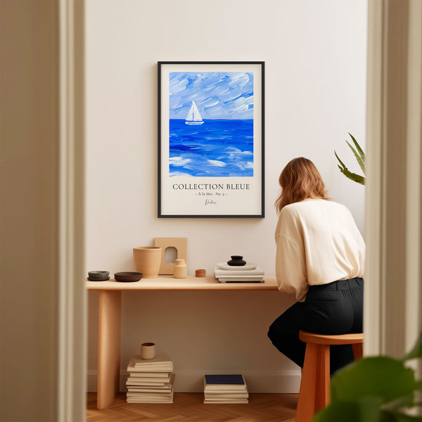 Collection Bleue - À la Mer No. 5 - Voilier - Abstract Sailboat Painting Poster - Printable Wall Art - Digital Download