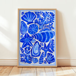 Blue Collection - At the Sea No. 6 - Seashells Oysters Coral Painting - Printable Wall Art - Digital Download