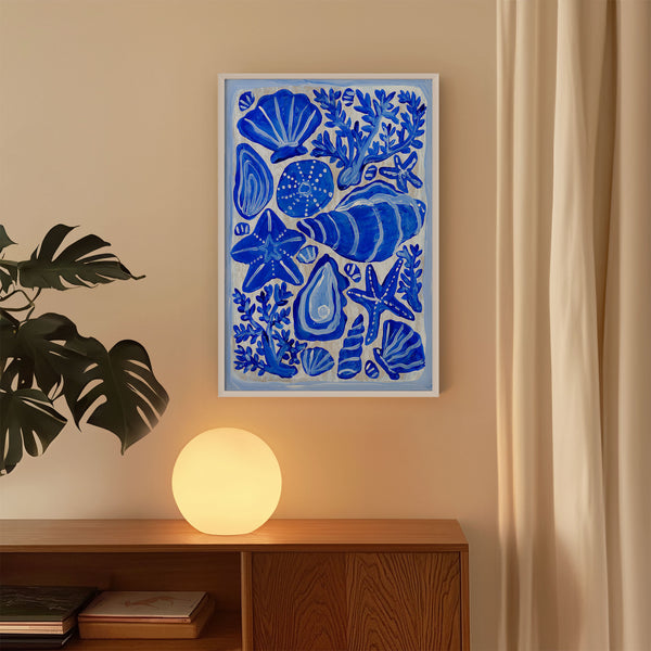 Blue Collection - At the Sea No. 6 - Seashells Oysters Coral Painting - Printable Wall Art - Digital Download