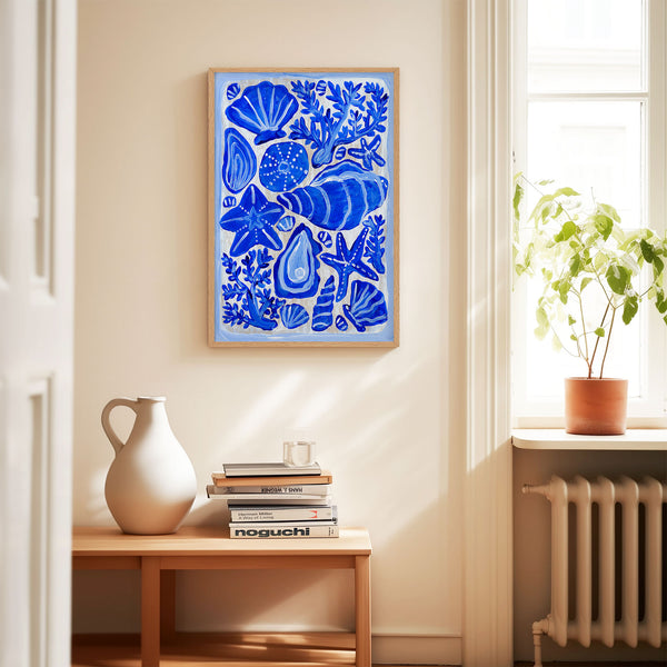 Blue Collection - At the Sea No. 6 - Seashells Oysters Coral Painting - Printable Wall Art - Digital Download