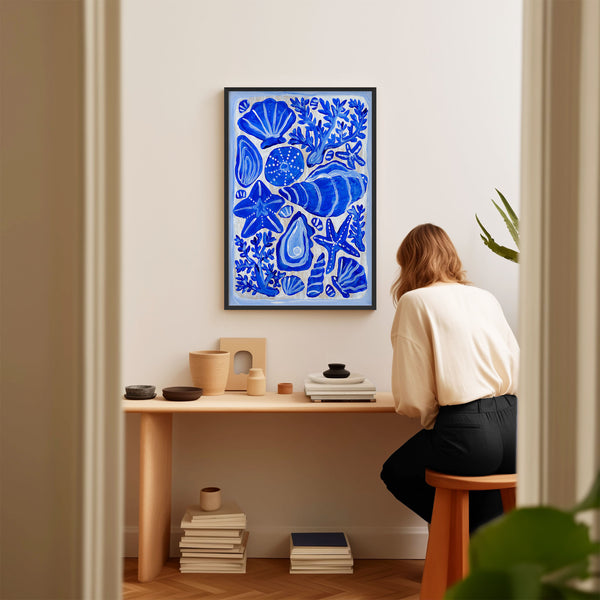 Blue Collection - At the Sea No. 6 - Seashells Oysters Coral Painting - Printable Wall Art - Digital Download