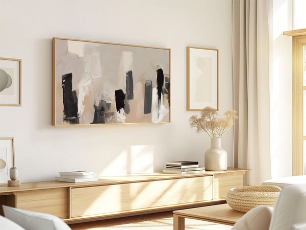 Abstract Samsung Frame TV Art 4K - Minimalist Modern Textured Painting - Neutral Colors - Black Beige Gray - Digital Download