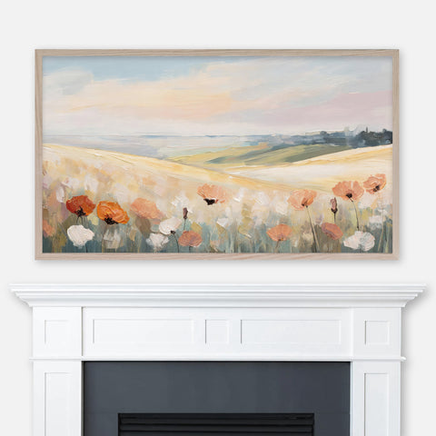 Spring Samsung Frame TV Art - Abstract Poppy Flower Field Nature Landscape - Minimalist Texture Painting - Soft Colors - Digital Download