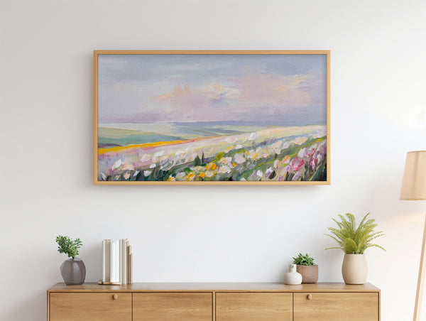 Spring Samsung Frame TV Art - Abstract Nature Landscape - Wildflower Fields & Sky - Texture Painting - Colorful Pastels - Digital Download