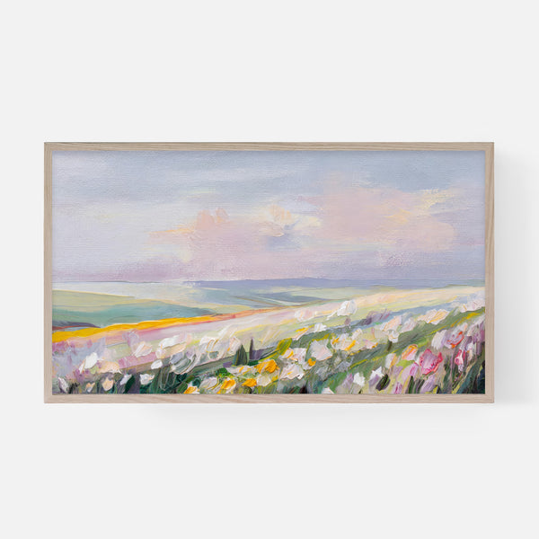 Spring Samsung Frame TV Art - Abstract Nature Landscape - Wildflower Fields & Sky - Texture Painting - Colorful Pastels - Digital Download