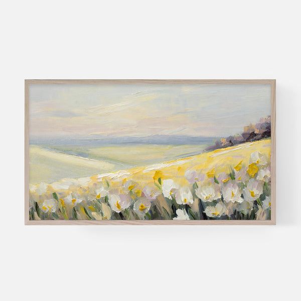 Spring Samsung Frame TV Art 4K - Abstract Landscape - Yellow Wildflower Field Nature - Minimalist Textured Painting - Digital Download