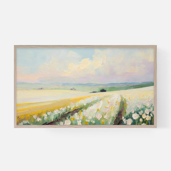 Spring Landscape Samsung Frame TV Art 4K - Abstract Modern Textured Painting - Yellow Green Wildflower Field Nature - Digital Download