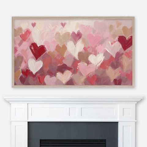 Valentine’s Day Samsung Frame TV Art 4K - Creamy Heart Pattern Textured Painting - Red Blush Pink Mauve Beige Neutral - Digital Download