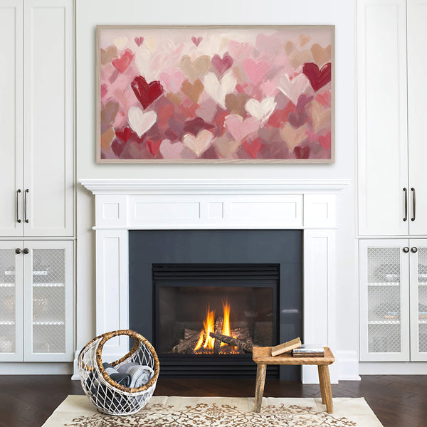 Valentine’s Day Samsung Frame TV Art 4K - Creamy Heart Pattern Textured Painting - Red Blush Pink Mauve Beige Neutral - Digital Download