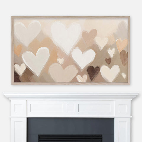 Valentine’s Day Samsung Frame TV Art 4K - Modern Heart Pattern - Neutral Colors - Cream Beige Tan Brown - Textured 3D - Digital Download