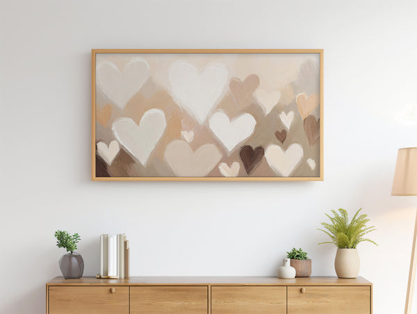 Valentine’s Day Samsung Frame TV Art 4K - Modern Heart Pattern - Neutral Colors - Cream Beige Tan Brown - Textured 3D - Digital Download