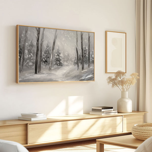 Winter Landscape No.10 - Snowstorm in the Forest - Abstract Painting - Black and White - 4K Samsung Frame TV Art - Digital Download