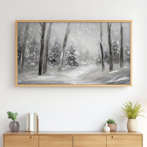 Winter Landscape No.10 - Snowstorm in the Forest - Abstract Painting - Black and White - 4K Samsung Frame TV Art - Digital Download