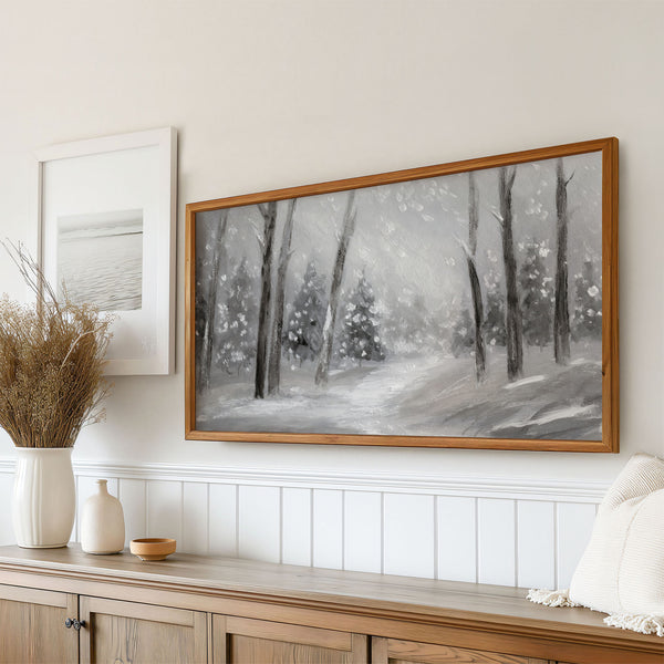 Winter Landscape No.10 - Snowstorm in the Forest - Abstract Painting - Black and White - 4K Samsung Frame TV Art - Digital Download