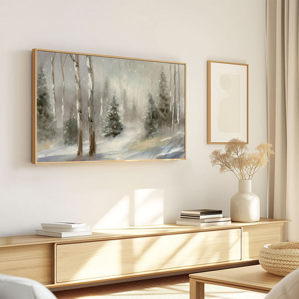 Winter Landscape No.11 - Snowy Woods - Abstract Painting - Neutral Colors - 4K Samsung Frame TV Art - Digital Download