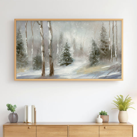 Winter Landscape No.11 - Snowy Woods - Abstract Painting - Neutral Colors - 4K Samsung Frame TV Art - Digital Download