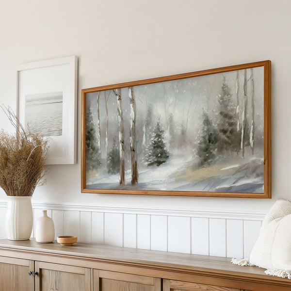 Winter Landscape No.11 - Snowy Woods - Abstract Painting - Neutral Colors - 4K Samsung Frame TV Art - Digital Download